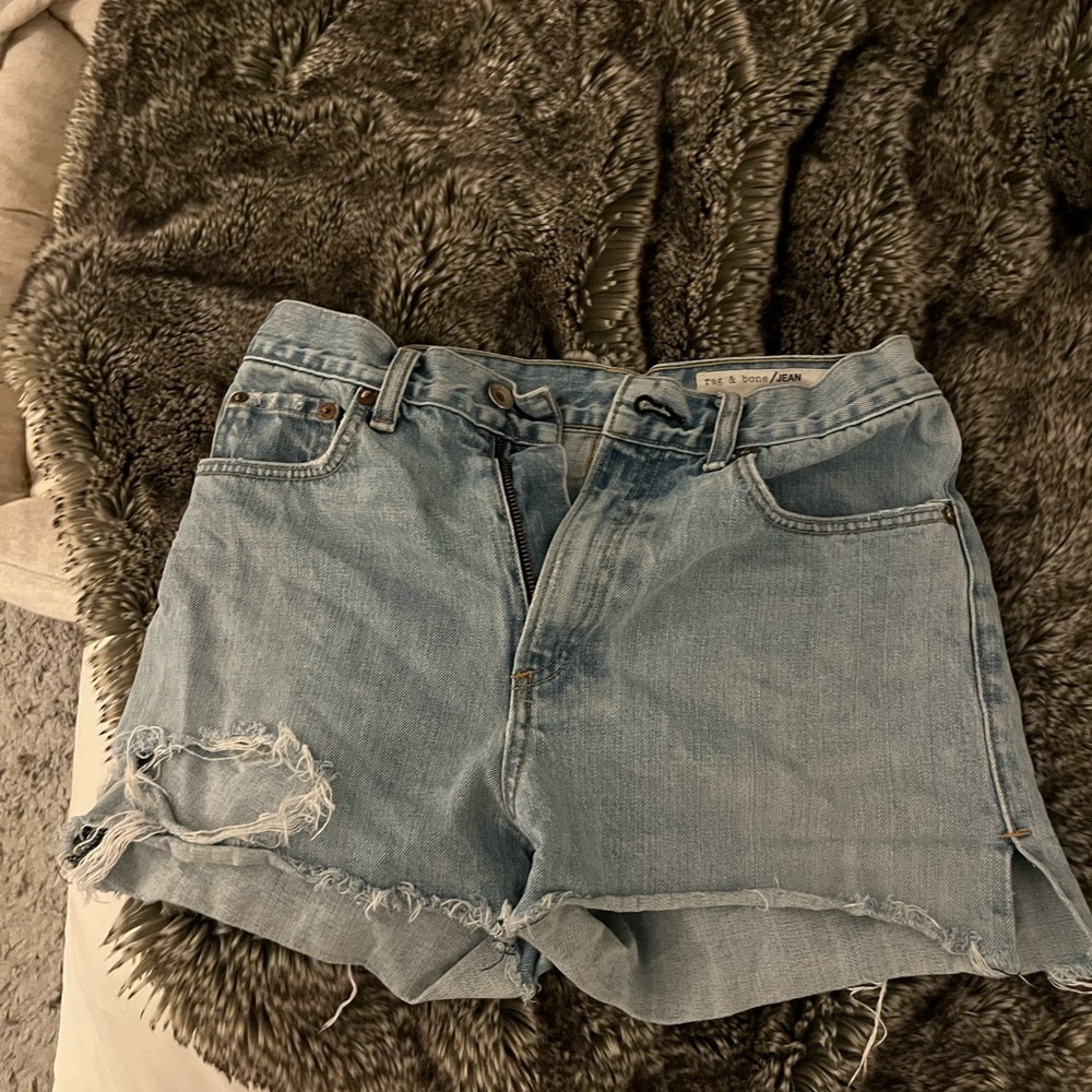 Rag & Bone Blue Distressed Jean Shorts High-Waisted